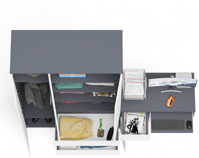 Мори Стол компьютерный МС-1 левый + Шкаф МШ1200.1, цвет графит/белый, ШхГхВ 210,4х50,4х209,6 см., выдвижной ящик слева, НЕ универсальная сборка