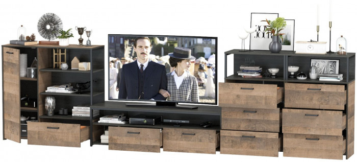 Трувор Гостиная 106, цвет дуб гранж песочный/интра, ШхГхВ 390,8х45,4х106,9 см., универсальная сборка