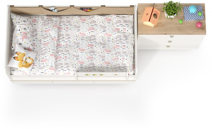 Эйп 11.40 Кровать + 13.322 Комод, цвет белый/дуб белый, сп. м. 800х1600 мм., б/м, основание есть, макс. нагрузка 80 кг., рек. выс. матр. 120 мм.