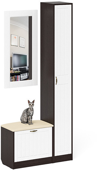 Прихожая П-6 Компоновка № 20, венге/фасады МДФ белое дерево фрезеровка прованс