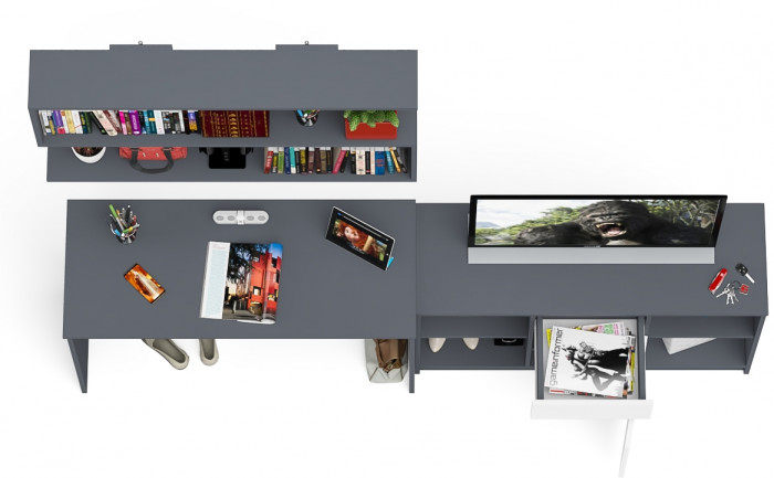 Мори письменный стол МСП1200.1 + Тумба МТВ1204.1 + Полка 1200, графит/белый