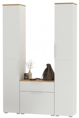 Октава Прихожая 17, белый шагрень/дуб крафт золотой/фасады МДФ белый шагрень