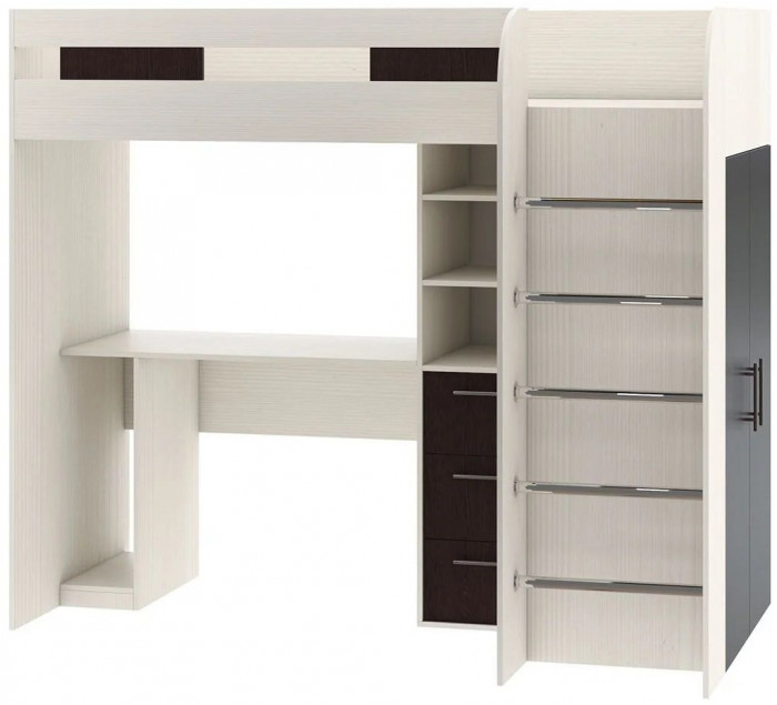 Лео кровать-чердак Ясень анкор светлый / Бодега темный