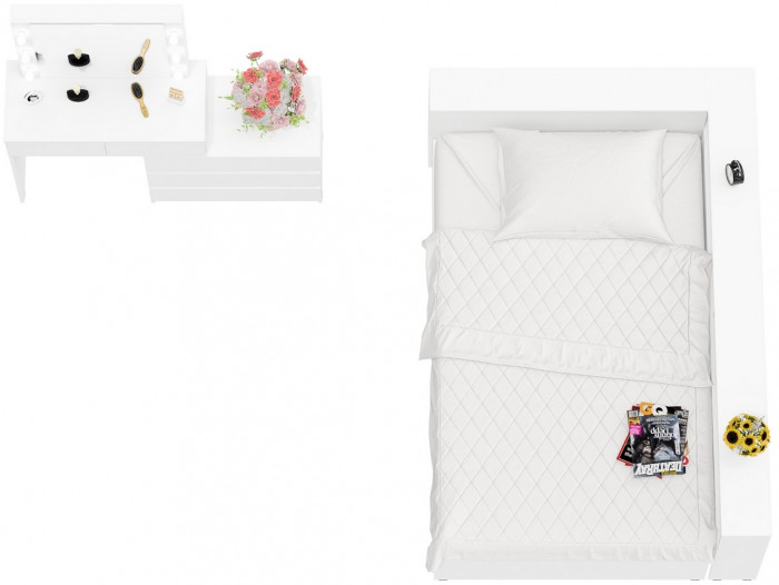 Ксения Кровать с ящиками 1200 + прикроватный блок + Столик с подсветкой 110, белый