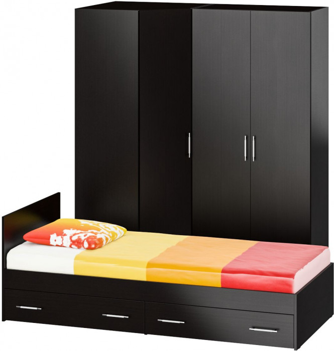 Спальня Стандарт 2-0900Я, цвет венге, ШхГхВ 93,5х203,5х70 + 171,2х81,2х200 см., сп.м. 900х2000 мм., без матраса, основание есть