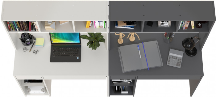 Стол компьютерный Комфорт 12.77F + Стол компьютерный Комфорт 12.77F, цвет белый шагрень/тёмно-серый, ШхГхВ 200х49,8х147 см., универсальная сборка