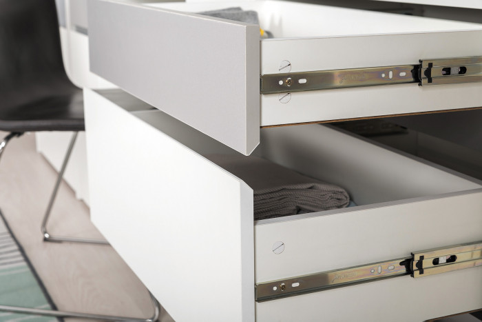 Торонто 13.333 Шкаф для одежды + 13.321 Комод, цвет белый шагрень/стальной серый, ШхГхВ 160х53х195,7 см., универсальная сборка