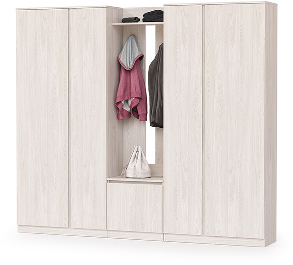 КР100 Ника прихожая № 14, цвет ясень анкор светлый, ШхГхВ 237,4х38,3х207,9 см., универсальная сборка