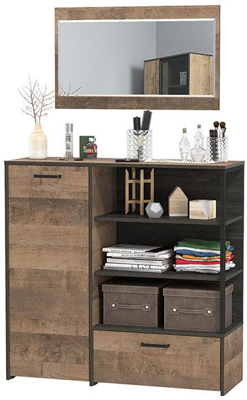 Трувор 13.307.01 Комод + 15.30 Зеркало, цвет дуб гранж песочный/интра, ШхГхВ 109х36,9х195 см., универсальная сборка