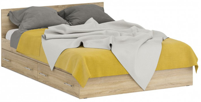 Кровать с ящиками 1400 + Шкаф угловой Стандарт, цвет дуб сонома, ШхГхВ 143,5х203,5х70 + 81,2х81,2х200 см., сп.м. 1400х2000 мм., б/м, основание есть