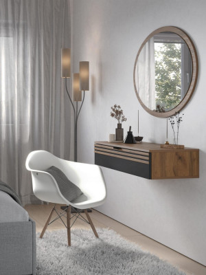 Туалетный столик + Зеркало Нао, Дуб вотан/Графит