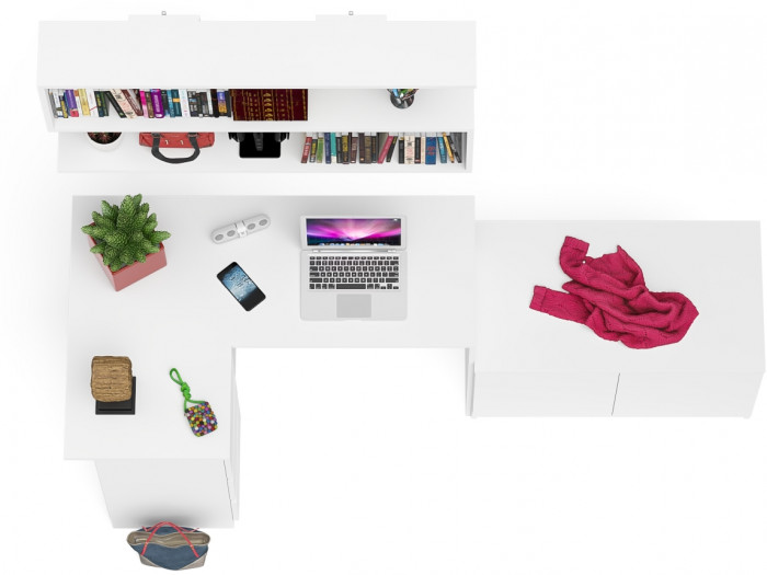 Мори компьютерный стол МС-16 левый + Тумба МА900.1 + Полка 1200, белый