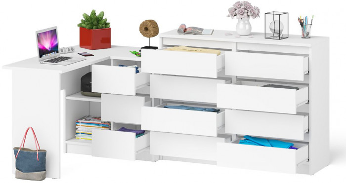 Мори компьютерный стол МС-16 правый + Комод МК1200.8, белый