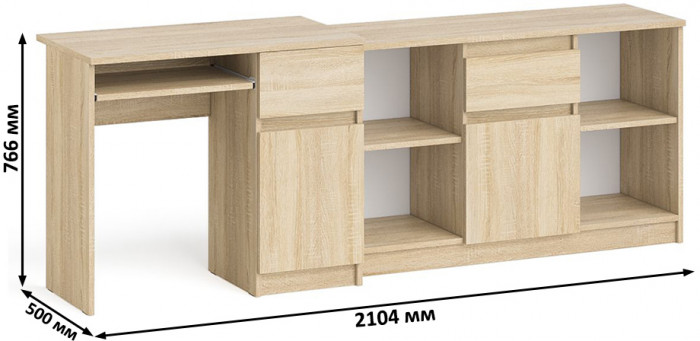 Мори Стол компьютерный МС-1 правый + Тумба МТВ1204.1, цвет дуб сонома, ШхГхВ 210,4х50х76,6 см., выдвижной ящик справа, НЕ универсальная сборка