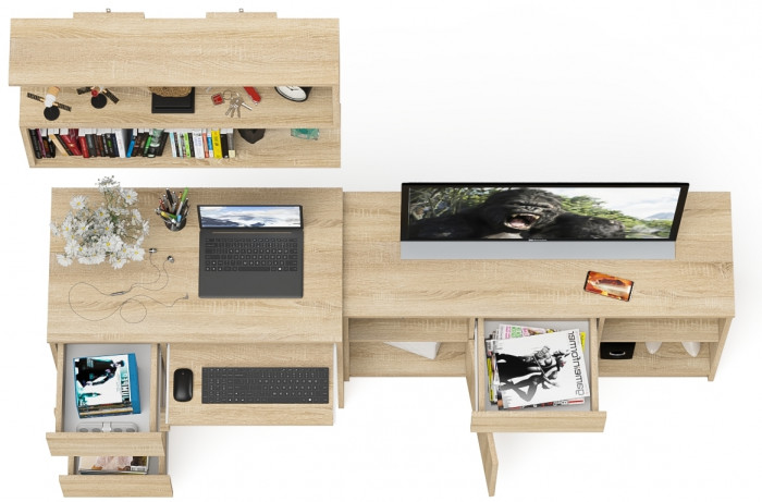 Мори Стол компьютерный МС-6 левый + Тумба МТВ1204.1 + Полка 900, цвет дуб сонома, ШхГхВ 210,4х50х209,6 см., НЕ универсальная сборка