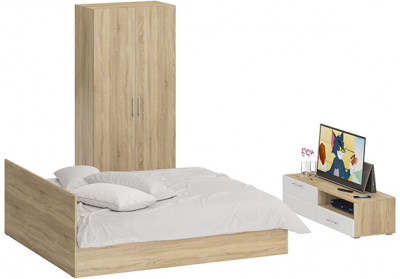 Спальня Стандарт 3-1800, дуб сонома/фасады ТВ тумбы МДФ белый глянец