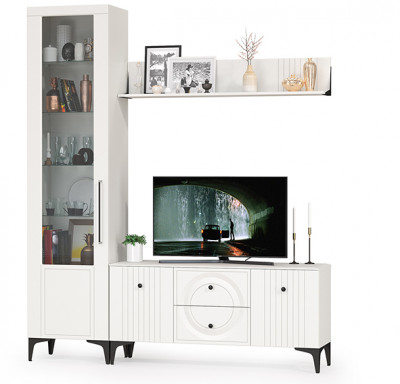 Валенсия Гостиная № 055, ЛДСП белый шагрень/МДФ белый шагрень