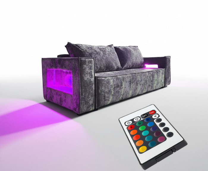 Диван-кровать Лофт Люкс Плюш с подсветкой, еврокнижка, независимый пружинный блок, 140х195, серый