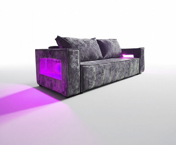 Диван-кровать Лофт Люкс Плюш с подсветкой, еврокнижка, независимый пружинный блок, 140х195, серый