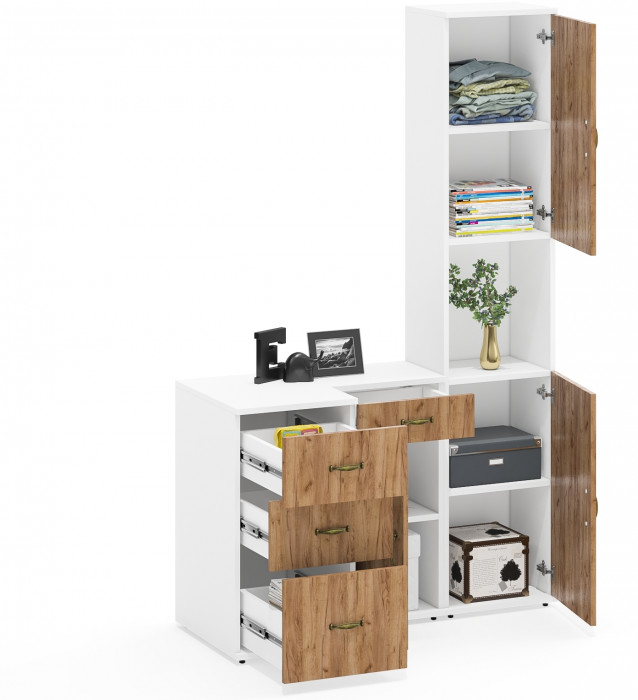 Лидер-8 Пенал + Тумба МД 3.15 + Тумба МД 3.16, белый шагрень/крафт золото