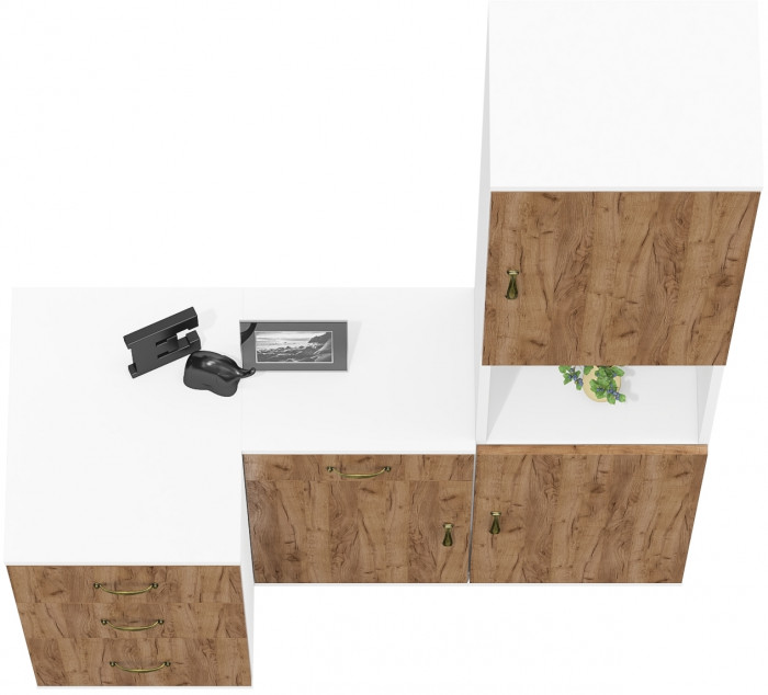 Лидер-8 Пенал + Тумба МД 3.15 + Тумба МД 3.16, белый шагрень/крафт золото