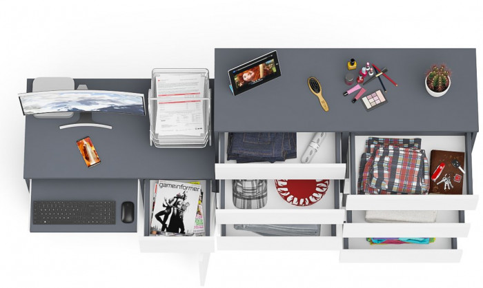 Мори компьютерный стол МС-1 правый + Комод МК1200.10, графит/белый