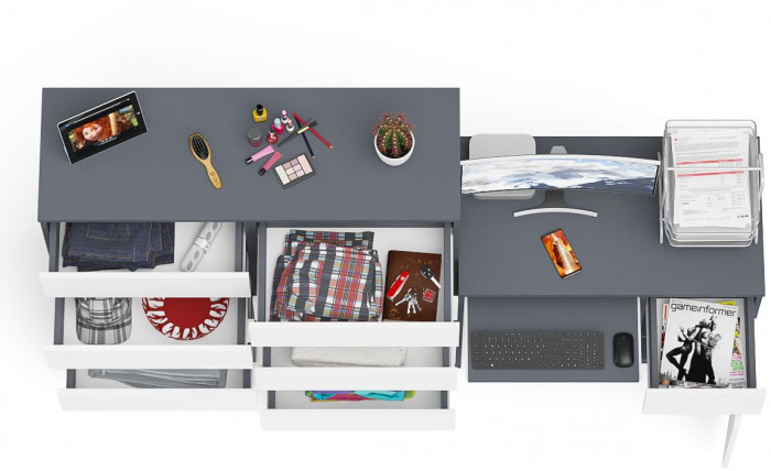 Мори компьютерный стол МС-1 правый + Комод МК1200.10, графит/белый