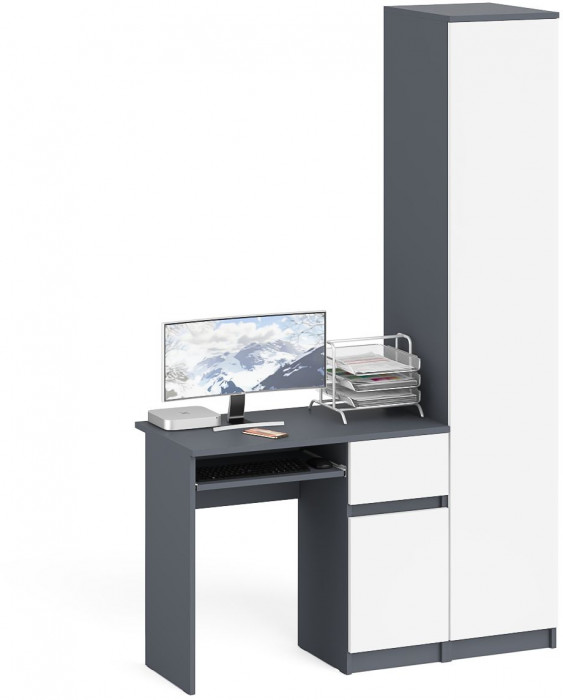 Мори компьютерный стол МС-1 правый + Пенал МШ400.1, графит/белый