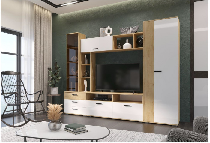 Гостиная Крокус (Дуб Делано, Белый глянец)