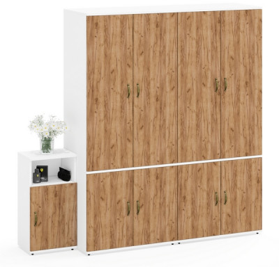 Лидер-8 Шкаф МД 19Б + Шкаф МД 19Б + Тумба МД 3.19, цвет белый шагрень/крафт золото, ШхГхВ 200х50х190 см., универсальная сборка