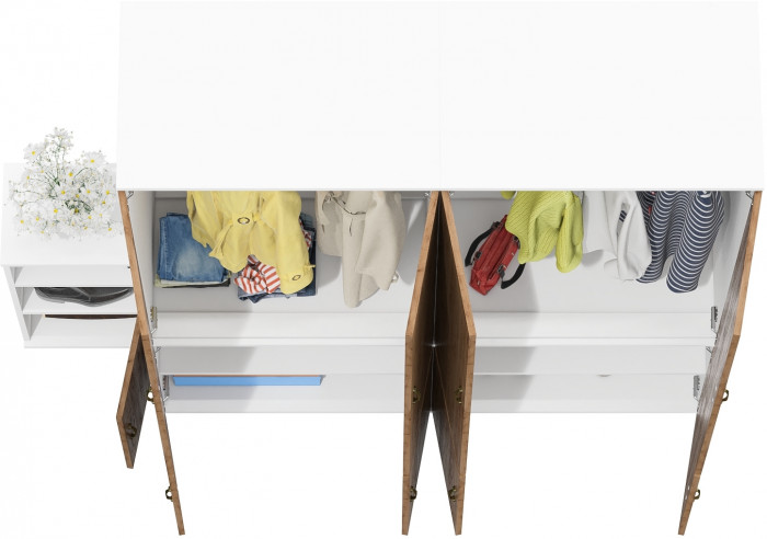 Лидер-8 Шкаф МД 19Б + Шкаф МД 19Б + Тумба МД 3.19, цвет белый шагрень/крафт золото, ШхГхВ 200х50х190 см., универсальная сборка