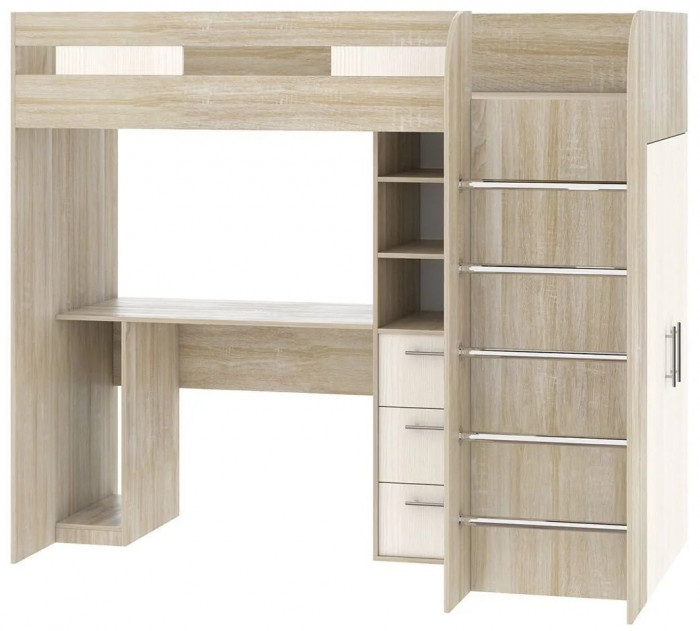 Лео кровать-чердак Дуб Сонома / Белый снег