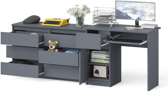Мори Стол компьютерный МС-1 левый + Комод МК1200.6, цвет графит, ШхГхВ 210,4х50х76,6 см., выдвижной ящик слева, НЕ универсальная сборка