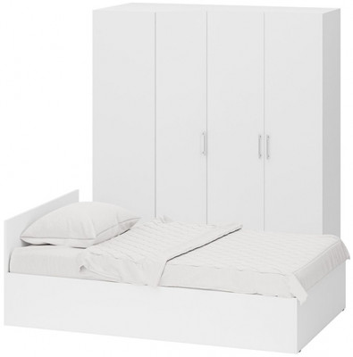 Спальня Стандарт 2-1200, цвет белый, ШхГхВ 123,5х203,5х70 + 171,2х81,2х200 см., сп.м. 1200х2000 мм., без матраса, основание есть