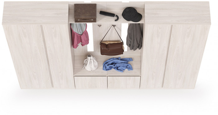 КР100 Ника прихожая № 15, цвет ясень анкор светлый, ШхГхВ 291,2х38,3х207,9 см., универсальная сборка