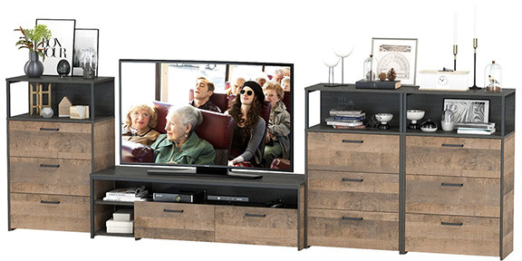 Трувор Гостиная 108, цвет дуб гранж песочный/интра, ШхГхВ 347,8х45,4х210 см., универсальная сборка