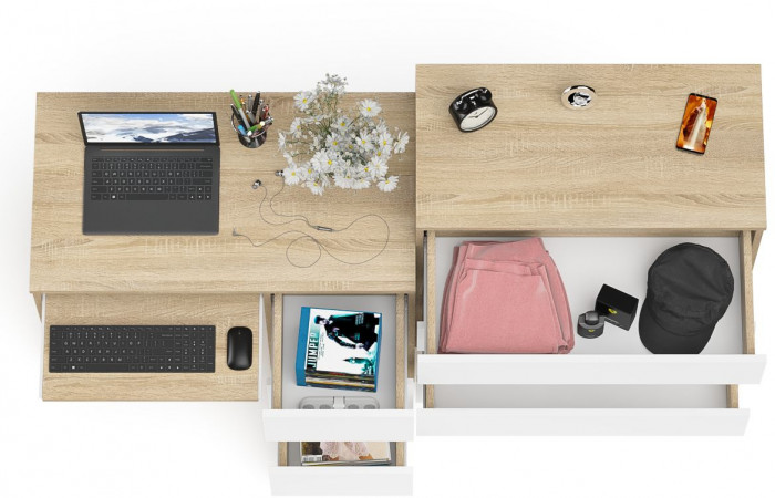 Мори Стол компьютерный МС-6 правый + Комод МК800.4, цвет дуб сонома/белый, ШхГхВ 170,4х50х94 см., выдвижные ящики справа, НЕ универсальная сборка