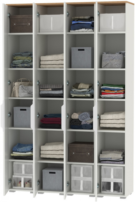 Октава Набор шкафов 45, цвет белый шагрень/дуб крафт золотой/фасады МДФ белый шагрень, ШхГхВ 128,8х35,3х197,6 см., универсальная сборка