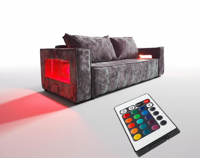 Диван-кровать Лофт Люкс Плюш с подсветкой, еврокнижка, 140х195, серый