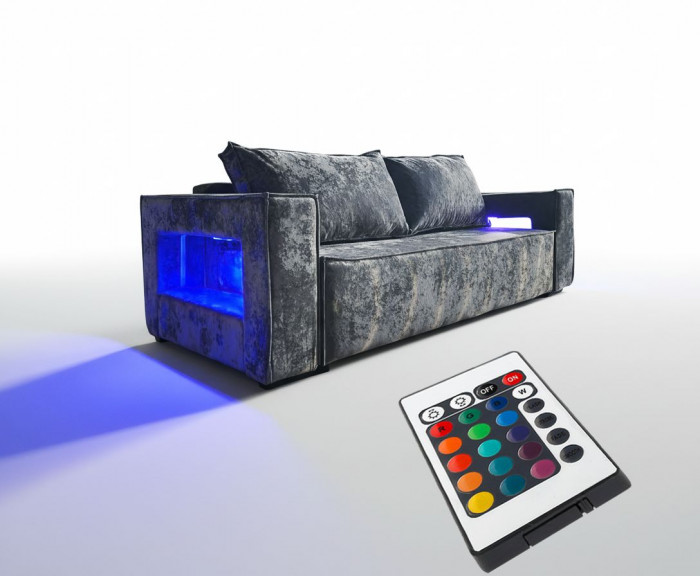 Диван-кровать Лофт Люкс Плюш с подсветкой, еврокнижка, 140х195, серый