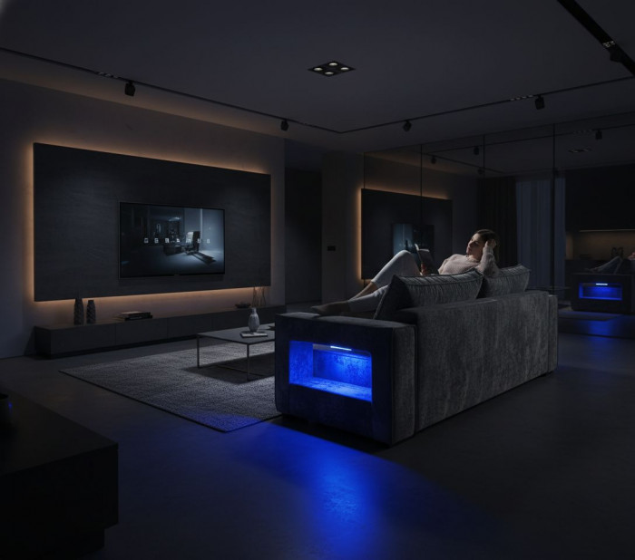 Диван-кровать Лофт Люкс Плюш с подсветкой, еврокнижка, 140х195, серый