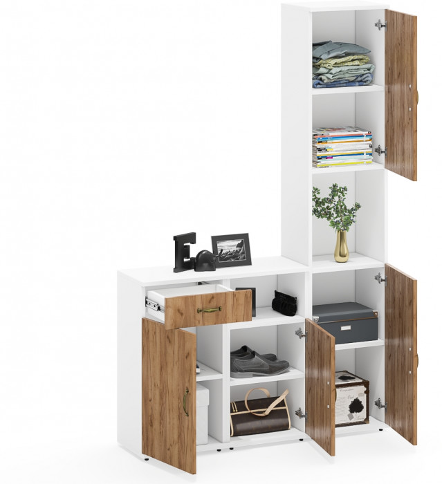 Лидер-8 Пенал + Тумба МД 3.15 + Тумба МД 3.19, белый шагрень/крафт золото