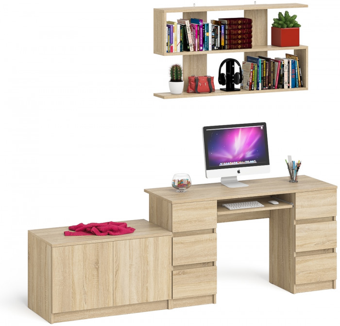 Мори компьютерный стол МС-2 + Тумба МА900.1 + Полка 1200, дуб сонома