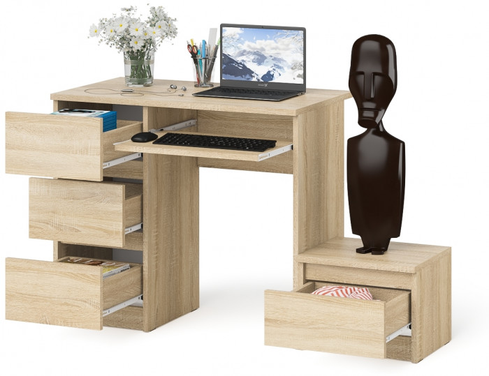 Мори компьютерный стол МС-6 левый + Тумба ТМП400.1, дуб сонома