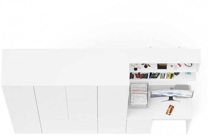Мори Стол компьютерный МС-1 левый + Шкаф МШ1600.1 + Полка 900, цвет белый, ШхГхВ 250,4х50,4х209,6 см., НЕ универсальная сборка