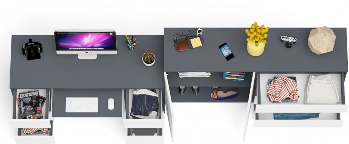 Мори Стол компьютерный МС-2 + Комод МК1600.1, цвет графит/белый, ШхГхВ 295,8х50х94 см., универсальная сборка