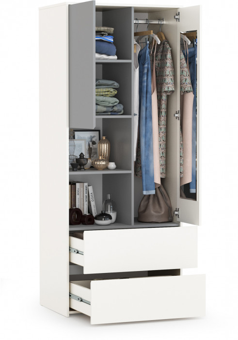 Торонто 13.333 Шкаф для одежды, цвет белый шагрень/стальной серый, ШхГхВ 80х53х195,7 см., универсальная сборка