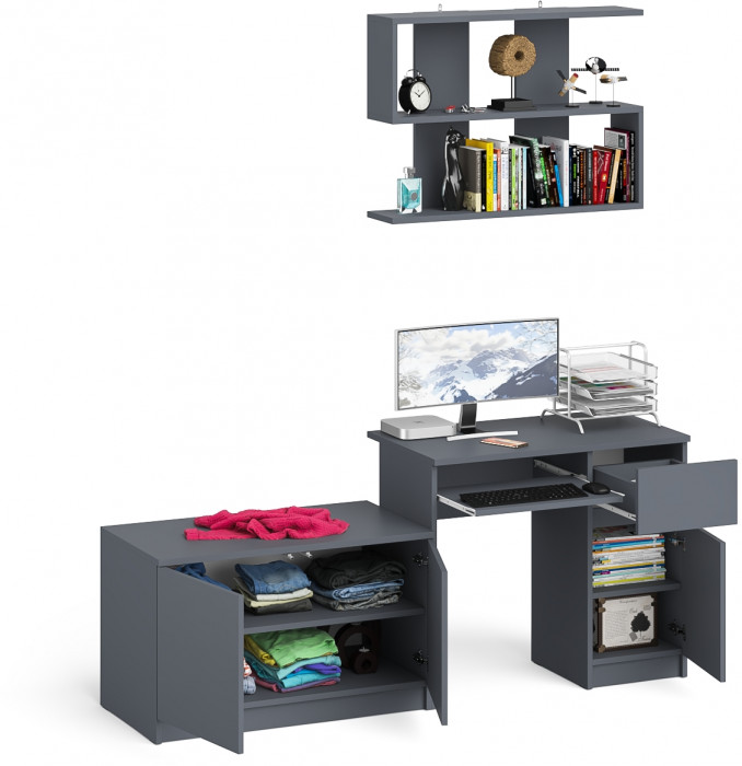 Мори компьютерный стол МС-1 правый + Тумба МА900.1 + Полка 900, графит