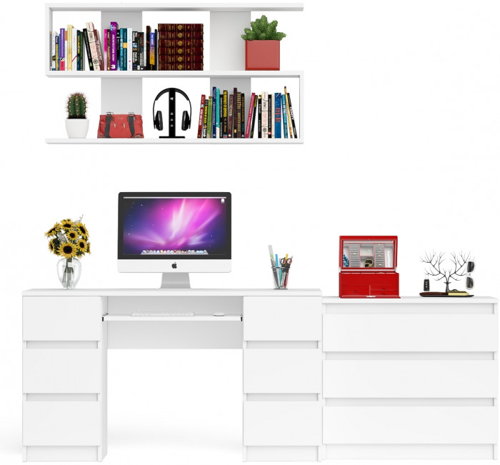 Мори компьютерный стол МС-2 + Комод МК800.1 + Полка 1200, белый
