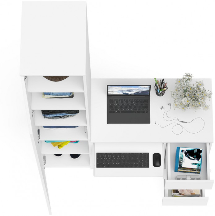 Мори Стол компьютерный МС-6 правый + Пенал МШ400.1, цвет белый, ШхГхВ 130,4х50,4х209,6 см., выдвижные ящики справа, НЕ универсальная сборка